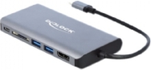 Delock - Ekstern videoadapter - USB-C 3.1 Gen 1 - HDMI, DisplayPort, RJ-45, USB 3.0 - grå - løsvekt