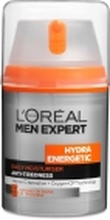 L'Oréal Paris Men Expert Hydra Energetic Anti-Fatigue SPF 15, Menn, Krem, Normal Hud, Dag og Natt, Anti-Mørk Sirkel, Anti-Tretthet, Fuktighet, Beskyttelse, Forfriskende, Pumpeflaske
