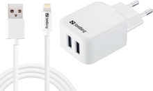 Sandberg - Strømforsyningsadapter - 2.4 A (USB) - Dual - inkl. Lightning 1 m. - for Apple iPad/iPhone/iPod