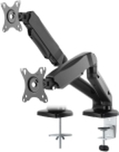DELTACO ARM-1300 - Monteringssett - justerbar arm - for 2 skjermer - plastikk, aluminium - matt svart - skjermstørrelse: 13-27 - skrivebordsmonterbar