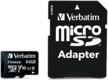 Verbatim Premium - Flashminnekort (SD-adapter inkludert) - 64 GB - Klasse 10 - microSDXC UHS-I