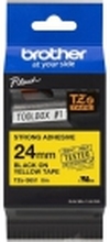 Brother TZe-S651 - Ekstra sterk adhesiv - svart på gult - Rull (2,4 cm x 8 m) 1 kassett(er) laminert teip - for Brother PT-D600 P-Touch PT-3600, D800, E550, E800, P750, P900, P950 P-Touch EDGE PT-P750