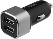 DELTACO USB-CAR126 - Bilstrømadapter - 17 watt - 2.4 A - 2 utgangskontakter (2 x USB) - svart/sølv
