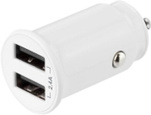 DELTACO USB-CAR125 - Bilstrømadapter - 12 watt - 2.4 A - 2 utgangskontakter (2 x USB) - hvit