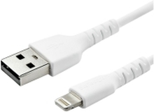 StarTech.com 6 ft(2m) Durable White USB-A to Lightning Cable, Heavy Duty Rugged Aramid Fiber USB Type A to Lightning Charger/Sync Power Cord, Apple MFi Certified iPad/iPhone 12 Pro Max - iPhone 7/8/11/11 Pro - Lightning-kabel - USB hann rett til Lightning