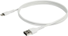 StarTech.com 3 ft(1m) Durable White USB-A to Lightning Cable, Heavy Duty Rugged Aramid Fiber USB Type A to Lightning Charger/Sync Power Cord, Apple MFi Certified iPad/iPhone 12 Pro Max - iPhone 7/8/11/11 Pro - Lightning-kabel - USB hann rett til Lightning