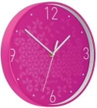 Leitz WOW - Klokke - kvarts - veggmonterbar - 29 cm - pink with geometric pattern