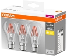 OSRAM BASE CLASSIC A - LED-filamentlyspære - form: A60 - klar finish - E27 - 7 W (ekvivalent 60 W) - klasse E - varmt hvitt lys - 2700 K (en pakke 3)