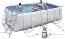 Bestway Power Steel Rectangular Frame Pool Set, swimming pool (light grey, with sand filter system, 412cm x 201cm x 122cm)
