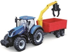 Tractor w/combination trailer N.H T7.615 10cm blue
