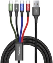 Baseus CA1T4-B01, Sort, USB A, Lightning + micro-USB B + USB C, 1,2 m, Hankjønn, Hankjønn