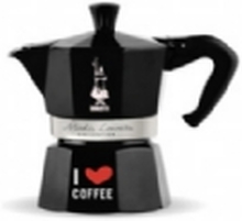 Bialetti Moka Express I Love Coffee, Mokkagryte, 0,13 l, Sort, Aluminium, 3 kopper, Termoplast