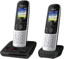 Panasonic KX-TGH722G - Trådløs telefon - svarersystem med anrops-ID/samtale venter - DECT\GAP - treveis anropskapasitet - svart, sølv + ekstra håndsett