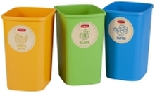 Curver søppelbokssett Deco Flip Bin, uten lokk, 3x10 l, blå/grønn/gul