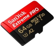 SanDisk Extreme Pro - Flashminnekort (microSDXC til SD-adapter inkludert) - 64 GB - A2 / Video Class V30 / UHS-I U3 / Class10 - microSDXC UHS-I