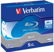 VERBATIM 43715 Verbatim BluRay BD-R [ jewel case 5 25GB 6x Scratchguard Plus ]