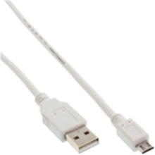 InLine 31750W, 5 m, USB A, Micro-USB B, USB 2.0, Hankjønn/hankjønn, Hvit