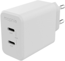 mophie speedport 45 - Strømadapter - 45 watt - Fast Charge, PD - 2 utgangskontakter (24 pin USB-C) - hvit - Europa