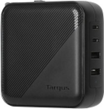 Targus - Strømadapter - GaN - 100 watt - PD - 4 utgangskontakter (2 x USB-C, 2 x 9-stifts USB-type A) - svart