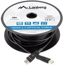 Lanberg - High Speed - HDMI-kabel med Ethernet - HDMI hann til HDMI hann - 20 m - dobbeltisolert - svart - Active Optical Cable (AOC), 8 K 30 Hz (7680 x 4320) støtte, 4K 144Hz støtte, 8K 60 Hz (7680 x 4320) støtte (DSC), DSC 1.2 support