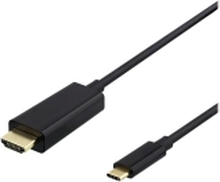 DELTACO - Adapterkabel - 24 pin USB-C hann til HDMI hann - 1 m - svart - 4K 30Hz støtte