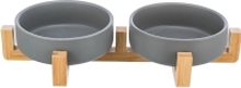 Trixie Bowl set, ceramic/wood, 0.3 l/31 × 6 × 16 cm, grey/natural