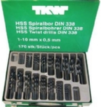 HSS metalborsæt DIN 338 170 stk 1,0 - 8,0 mm 10 stk 8,5 - 10,0 mm 5 stk