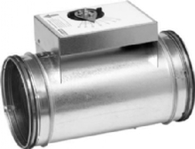 LINDAB Volumenstrømsregulator DAU 100, 1-trins med håndtag for manuel indstilling af luftmængde.