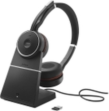 Jabra Evolve 75 SE MS Stereo - Hodesett - on-ear - Bluetooth - trådløs - aktiv støydemping - USB - med ladestativ - Certified for Microsoft Teams - for LINK 380a MS