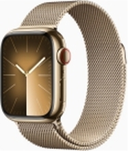 Apple Watch Series 9 (GPS + Cellular) - 41 mm - gyllen rustfritt stål - smartklokke med fint strikket løkke - 64 GB - Wi-Fi, LTE, UWB, Bluetooth - 4G - 42.3 g