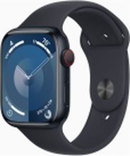 Apple Watch Series 9 (GPS + Cellular) - 45 mm - midnattsaluminium - smartklokke med sportsbånd - fluorelastomer - midnatt - båndbredde: M/L - 64 GB - Wi-Fi, LTE, UWB, Bluetooth - 4G - 39 g