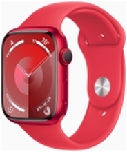Apple Watch Series 9 (GPS) - (PRODUCT) RED - 45 mm - rød aluminium - smartklokke med sportsbånd - fluorelastomer - rød - båndbredde: M/L - 64 GB - Wi-Fi, UWB, Bluetooth - 38.7 g