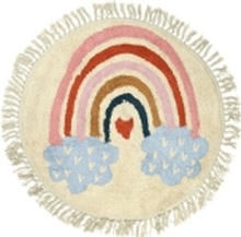 H&S Decoration Rundt teppe med frynser Regnbue 90 cm