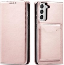 Hurtel Magnet Card Case Deksel for Samsung Galaxy S22+ (S22 Plus) Dekselkort Lommebok Kortstativ Rosa