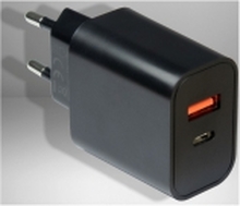 Inter-Tech PD-2120 - Strømadapter - small - 20 watt - 3 A - PD, Quick Charge 3.0 - 2 utgangskontakter (USB-type A, 24 pin USB-C)