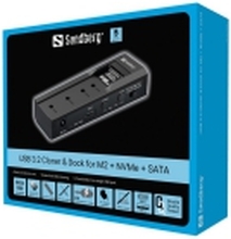 Sandberg - HDD / SSD-dokkestasjon - klonefunksjon - brønner: 2 - 2,5 / 3,5 delt - M.2 NVMe Card / SATA 6Gb/s - USB-C 3.2 (Gen 2)