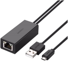 Ugreen Micro USB to RJ45 Lan Network Adaptor with USB 2.0 Power Cable - Nettverksadapter - USB 2.0 - 10/100 Ethernet x 1 - for Google Chromecast