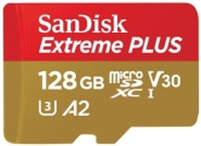 SanDisk Extreme PLUS - Flashminnekort (microSDXC til SD-adapter inkludert) - 128 GB - A2 / Video Class V30 / UHS-I U3 / Class10 - microSDXC UHS-I