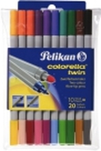 Pelikan Colorella twin C 304 - Dobbelsidig fibertupp-pen - ikke-permanent - for tekstil - assorterte farger - 1-2 mm (en pakke 10)