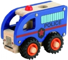 Politibus i træ med gummihjul/ Wooden Police bus w. rubber wheels