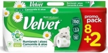 Velvet Cellulose toalettpapir VELVET Chamomile and Aloe Special Edition, 3-lags, 150 ark, 8 stk., hvit