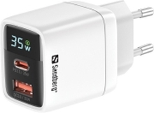 Sandberg - Strømadapter - 2-i-1 - 35 watt - 3 A - PD 3.0, Quick Charge 3.0 - 2 utgangskontakter (USB, 24 pin USB-C)