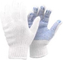 Handske Strikket BlueStar Basic Dot Str L (9) Bomuld/PVC med Dotter Hvid/Blå,12 par/pk