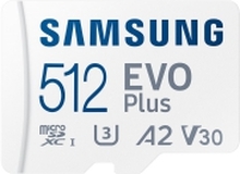 Samsung EVO Plus MB-MC512S - Flashminnekort (microSDXC til SD-adapter inkludert) - 512 GB - A2 / Video Class V30 / UHS-I U3 / Class10 - microSDXC UHS-I - hvit