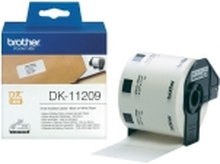 Brother DK-11209 med 800 stk. udstansede adresselabels – sort på hvid, 29 mm x 62 mm