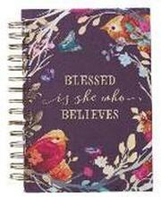 Large Hardcover Journal Blessed Is She Who Believes Floral Bird Eggplant Inspirational Wire Bound Notebook W/192 Lined Pages