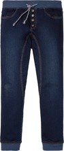 Dra på-jeans med trikålook, smal passform