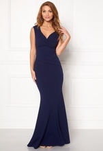 Goddiva Bardot Pleat Maxi Dress Navy XL (UK16)