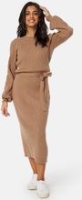 BUBBLEROOM Round Neck Rib Knitted Midi Dress Light brown 4XL