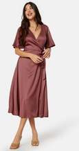 Bubbleroom Occasion Butterfly Sleeve Wrap Satin Dress Old rose 40